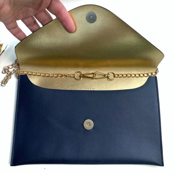 J.Crew Navy Faux Leather Envelope Clutch w/ Chain – Heritage Holiday Gift NWT - Picture 9 of 13